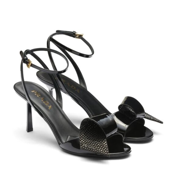 NWT Prada 75mm Sandals Black Rhinestone Embellished Sculpted Vamps High Heels - Picture 1 of 12